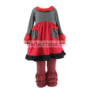 Girls Outfit Sets Ruffle Dress & Stripe Pants Toddler Girl Winter Set Costumes for Kids Baby Girls Clothing Sets thumbnail-1