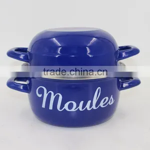 Blue Color Custom Decal Printing Enamel Seafood Cooking Pot Mussel Pot thumbnail-1