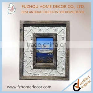 Promotional 4x6" Distressed Wooden Photo Frame With Metal Pattern Decor for Home Use thumbnail-5