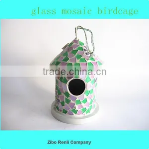 Pink With Green Handmade Mosaic Hanging Big Birdcage Lamp thumbnail-1