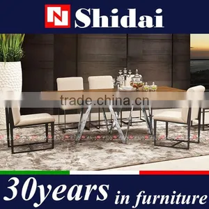 Stainless Steel Base Walnut Veneer Dining Table Modern A-45 thumbnail-1