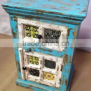 Natural 1 Drawer 1 Door With Tile Fitting Wooden Bed Side Cabiet thumbnail-1