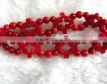 Wholesale 7" 15mm Chinese Red Round and Carve Natural Coral Bracelet thumbnail-1