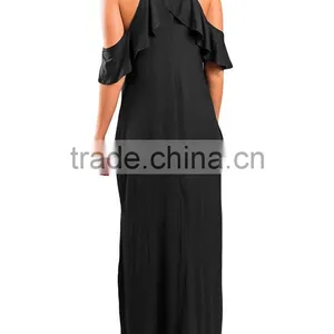 Wholesale Boutique Clothing China Women's Casual Cold Shoulder Ruffle Long Dresses for Women Islamic thumbnail-6