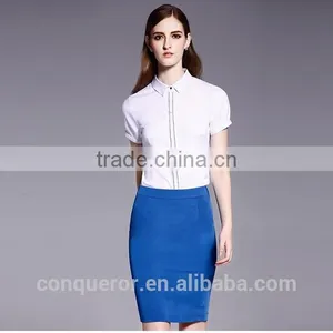 Ladies Fashion Short Sleeve Front Facing Placket Formal Shirt thumbnail-2