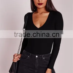 MGOO New Fashion Deep Plunge Bodysuit Black Custom Designs 95% Polyester 5% Spandex Plain Basic Fashion Item thumbnail-5