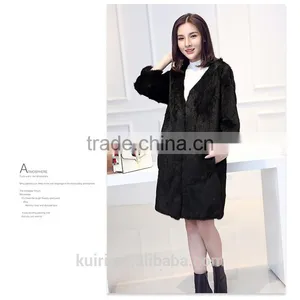 New Arrival Long Genuine Gray Rex Rabbit Fur Coat for Women Fashion Warm Real Fur Coats Plus Size Winter Jacket thumbnail-4