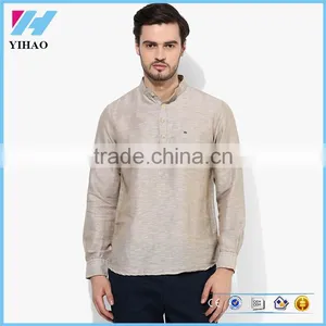 Men's Clothing Long Sleeve Beige Casual Kurta Designs For Men thumbnail-1