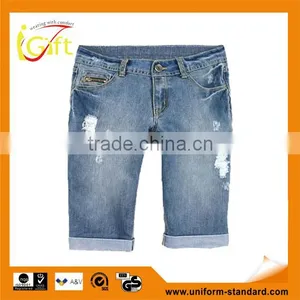 Mid Blue Damage Washed Denim Shorts thumbnail-1