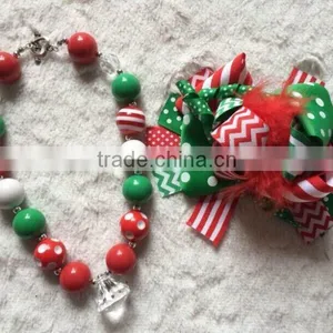 Christmas 6 Inch Feather Chunky Bow and Christmas Chunky Necklace Set thumbnail-1