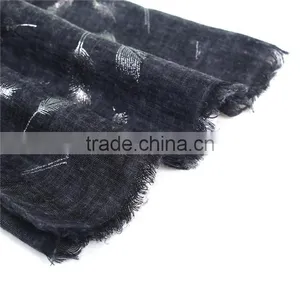 Cotton Polyester Blend Scarves & Wraps Rectangle Silver Black Feather Fashion Scarf 2017 thumbnail-2