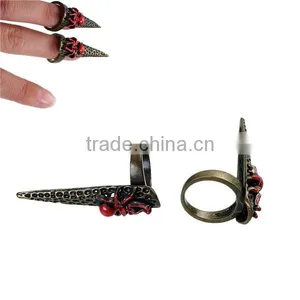New Fashion Punk Unadjustable Fingertip Knuckle Nail Rings Antique Bronze Halloween Spider Carved Red Rhinestone Enamel 14.7mm thumbnail-3
