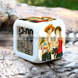 (Hot Model) Led 7 Color Changing Alarm Clock ,Desktop Calendar Clock,One Piece Cartoon Clock thumbnail-1