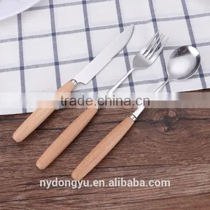 Wood Handle Stainless Steel Knife Fork Spoon 3 Piece Set Tableware/chyi Fork Knife Spoon s Cultery /fancy Dining Tableware thumbnail-1