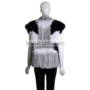 YR230 Colorblock Real Rabbit Hand Knitted Fur Vest NEW Arrival thumbnail-5