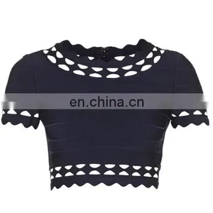 2017 Latest Bandage Tops Scalloped Cut Out Midi Two Piece Bandage Dress Navy thumbnail-3