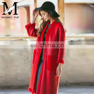 Hot Selling High Quality Wholesale Winter Sheepskin Women Long Leather Coat thumbnail-4