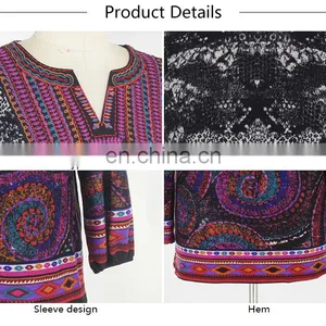 Spandex Ethnic Digital Printing Burgundy Gypsy Design Ropa Mujer Tunic for Old Ladies thumbnail-6