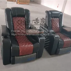 Real Genuine Leather Power Recliner Theater Sofa With Cool Cupholder thumbnail-2
