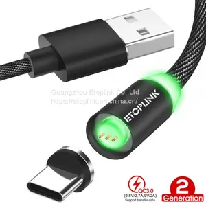 1M Magnetic Charge Cable , Micro USB Cable For IPhone XR XS Max X Magnet Charger USB Type C Cable LED Charging Wire Cord thumbnail-1