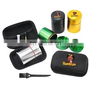 HQP-XJ08 HongQiang Customize Logo Smoking Set With Cleaning Brush 2pcs of Glass Tips and 1pc Metal Herb Grinder thumbnail-1
