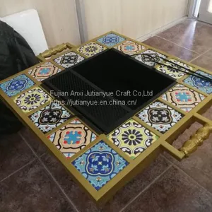Ceramic Tile Mosaic Parquet Outdoor Rectangular Fire Pit Table thumbnail-5