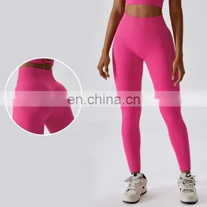 Soft Ribbed High Waist Sports Leggings For Women Custom Workout Wicking Durable Gym Pants thumbnail-1