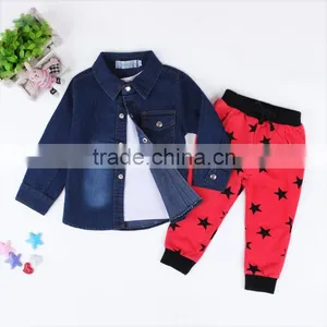 Hot Sale 2016 European and American Boys Denim Jacket + White T-shirt + Star Pants thumbnail-2