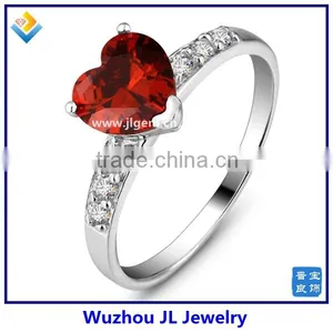 Heart Shape Garnet CZ Stone Silver Rings thumbnail-1