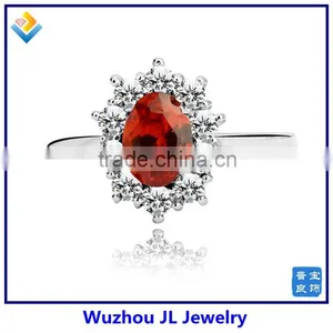 JL Jewelry Wholesale Price Ovals Garnet Crystal Stone Silver Ring thumbnail-1