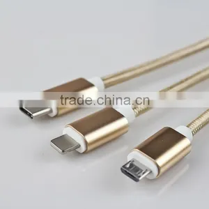 1.2m Nylon Woven Three Metal Plugs 3 in 1 Micro USB Cable Colorful Phone Cable for IPhone 6 6s Plus 5s Android Type C thumbnail-5