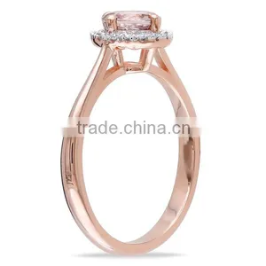 Sterling Silver Morganite and Diamond Halo Earrings Ring and Neckalce Jewelry Set thumbnail-5