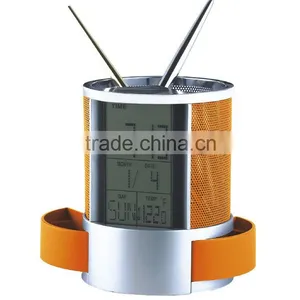 Mesh Metal Fashion Table Calendar Clock Penholder thumbnail-1