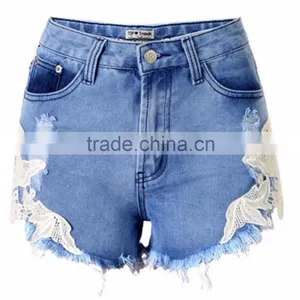 Lace Floral Beading Shorts Wash Rivet Decorated Girls Jeans Pants thumbnail-4