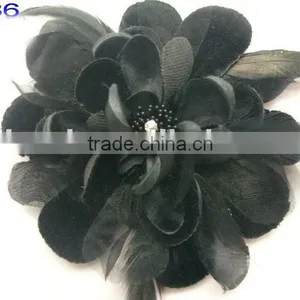 Fabric Flower With Feather Hair Clips thumbnail-1