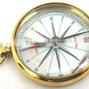 NAUTICAL VINTAGE BRASS POCKET COMPASS WITH POLISH WOODEN CASE 13509 thumbnail-1
