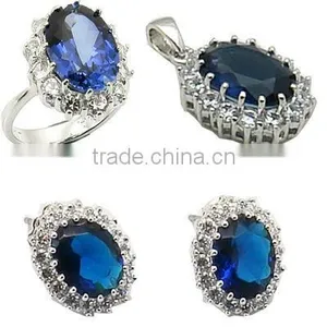 925 Silver Sappire CZ Ring Set Jewelry, Diana Ring, Kate Ring thumbnail-1