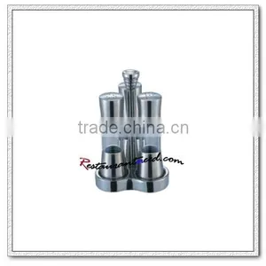 T030 Triple Heads Stainless Steel Salt & Pepper Shaker Set With Wintersweet Base thumbnail-1