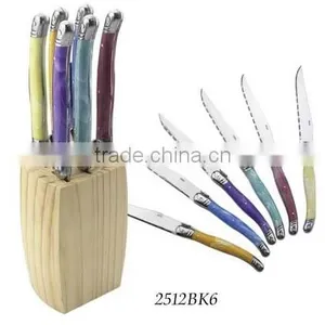 "Laguiole" 6pcs Steak Knives in Wooden Block Set 2512BK6 thumbnail-1