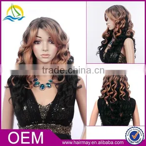 China Supplier Cheap Brown Kinky High Density Synthetic Ombre Curly Wigs thumbnail-1