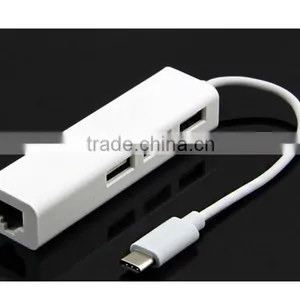 USB-C to 3-Port USB 3.0 Hub With Ethernet Adapter for USB Type-C Device thumbnail-2