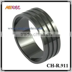 High Quality Black Grooved Men Ceramic Rings thumbnail-1