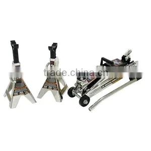 2 Ton Chrome Combo - 2 Ton Trolley Jack and Pair of Chrome Stands thumbnail-1