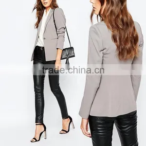 Fashion Autumn Coat Chiffon Single Breasted Smart Lady Silver Tailored Suits Blazer thumbnail-1