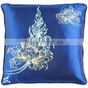RARE Pillow Case Cushion Covers Silk Art Fabric Painting THAILAND FLOWERS thumbnail-1