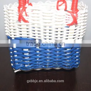 Handmade Plastic Woven Basket With Handles thumbnail-3