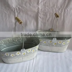 Metal Unique Planter With Wood Handle thumbnail-1