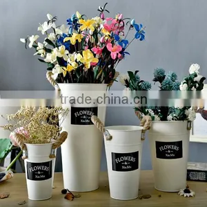 Rustic Metal Galvanized Flower Plant Pot With Hemp Rope Handles thumbnail-1
