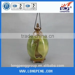 Antique Tealight LED Light Candle Holder Garden Lantern Green Ceramic Hanging Lamp thumbnail-1