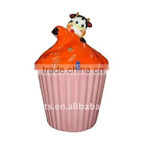 Ceramic Cupcake Cookie Jar With Cow thumbnail-1